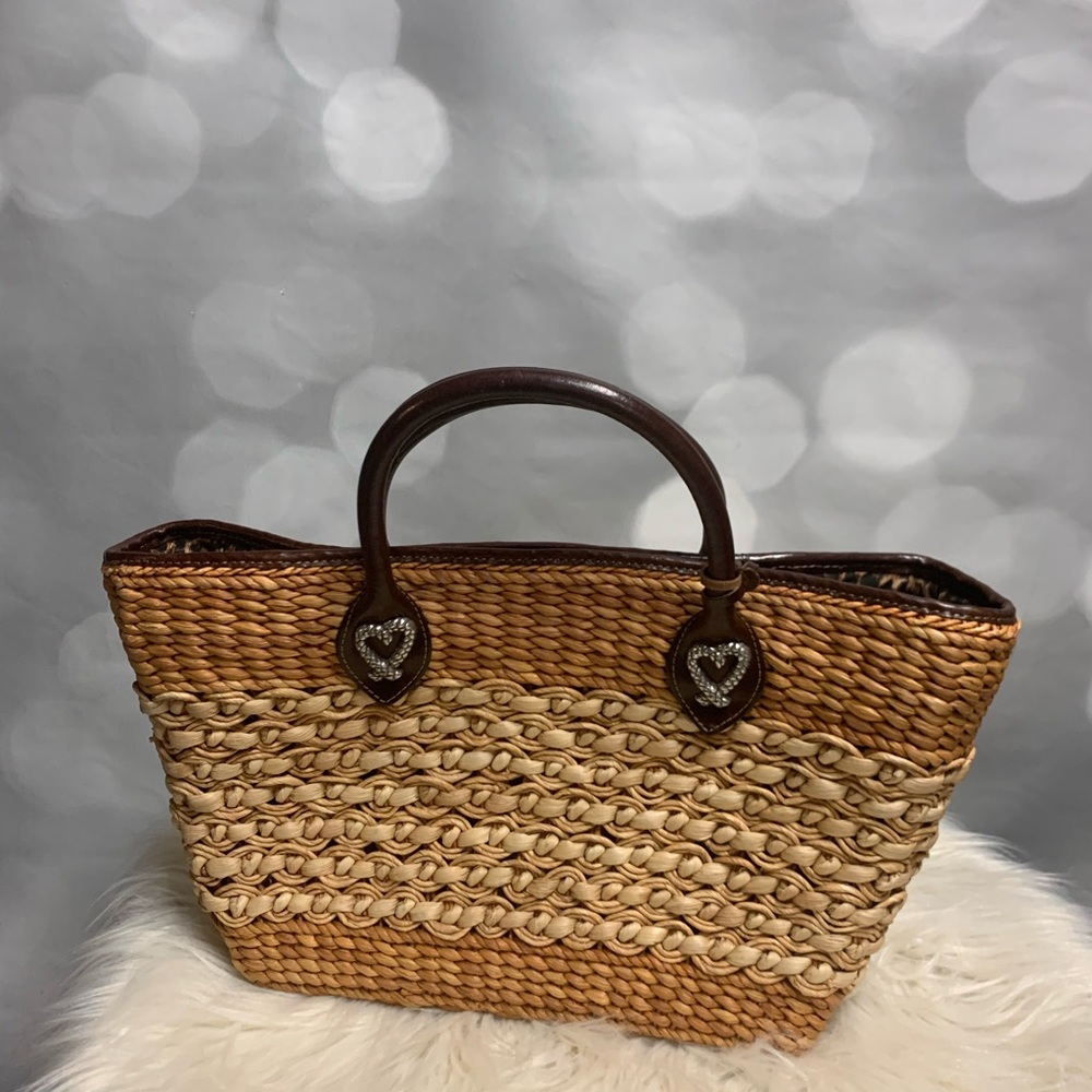 EUC Brighton straw and animal print bag with dust cover - Picture 5 of 13